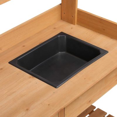 Yaheetech Potting Bench Outdoor Garden Work Bench Station Planting Solid Wood Construction for Horticulture w-Sink Drawer Rack Shelves Natural Wood - 8