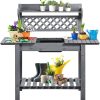 Yaheetech Potting Bench Table Outdoor Garden Potting Table Wooden Workstation w-Sliding Tabletop Removable Sink w-Storage Shelf Flower Pot Bench Mobile Garden Potting Bench Gray - 1