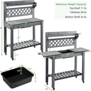 Yaheetech Potting Bench Table Outdoor Garden Potting Table Wooden Workstation w-Sliding Tabletop Removable Sink w-Storage Shelf Flower Pot Bench Mobile Garden Potting Bench Gray - 3