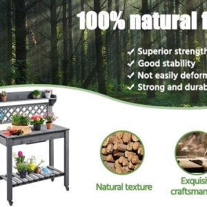 Yaheetech Potting Bench Table Outdoor Garden Potting Table Wooden Workstation w-Sliding Tabletop Removable Sink w-Storage Shelf Flower Pot Bench Mobile Garden Potting Bench Gray - 9