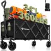 34'' Extra Long Collapsible Wagons Carts Foldable, 360LBS Heavy Duty Folding Beach Wagon Cart with Wheels, Portable Utility Outdoor Wagon for Grocery, Shopping, Garden, Sports, Camping, Black - 1