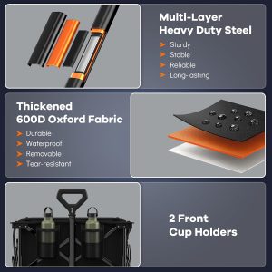 38 L Collapsible Wagon Cart Foldable, 460lbs Weight Capacity 220L Heavy Duty Folding Beach Wagons with Big All-Terrain Wheels, Utility Carts for Groceries, Shopping, Camping, Sports - Black - 9