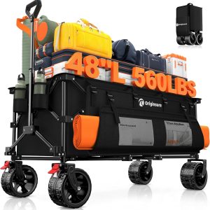 48 L Collapsible Wagon Cart Foldable, 560lbs Weight Capacity 300L Heavy Duty Folding Beach Wagons with Big All-Terrain Wheels, Utility Carts for Groceries, Shopping, Camping, Sports - Black - 1
