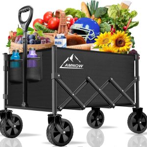 Collapsible Folding Wagon Cart, 350LBS Utility Large Capacity Cart Foldable Wagon with All Terrain Wheels, Grocery Wagons Carts for Garden Shopping Sports Camping, Black - 1