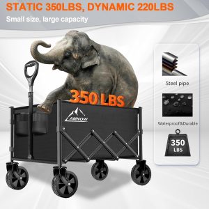 Collapsible Folding Wagon Cart, 350LBS Utility Large Capacity Cart Foldable Wagon with All Terrain Wheels, Grocery Wagons Carts for Garden Shopping Sports Camping, Black - 2