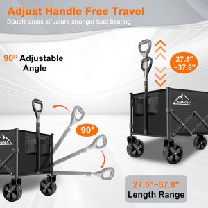 Collapsible Folding Wagon Cart, 350LBS Utility Large Capacity Cart Foldable Wagon with All Terrain Wheels, Grocery Wagons Carts for Garden Shopping Sports Camping, Black - 4