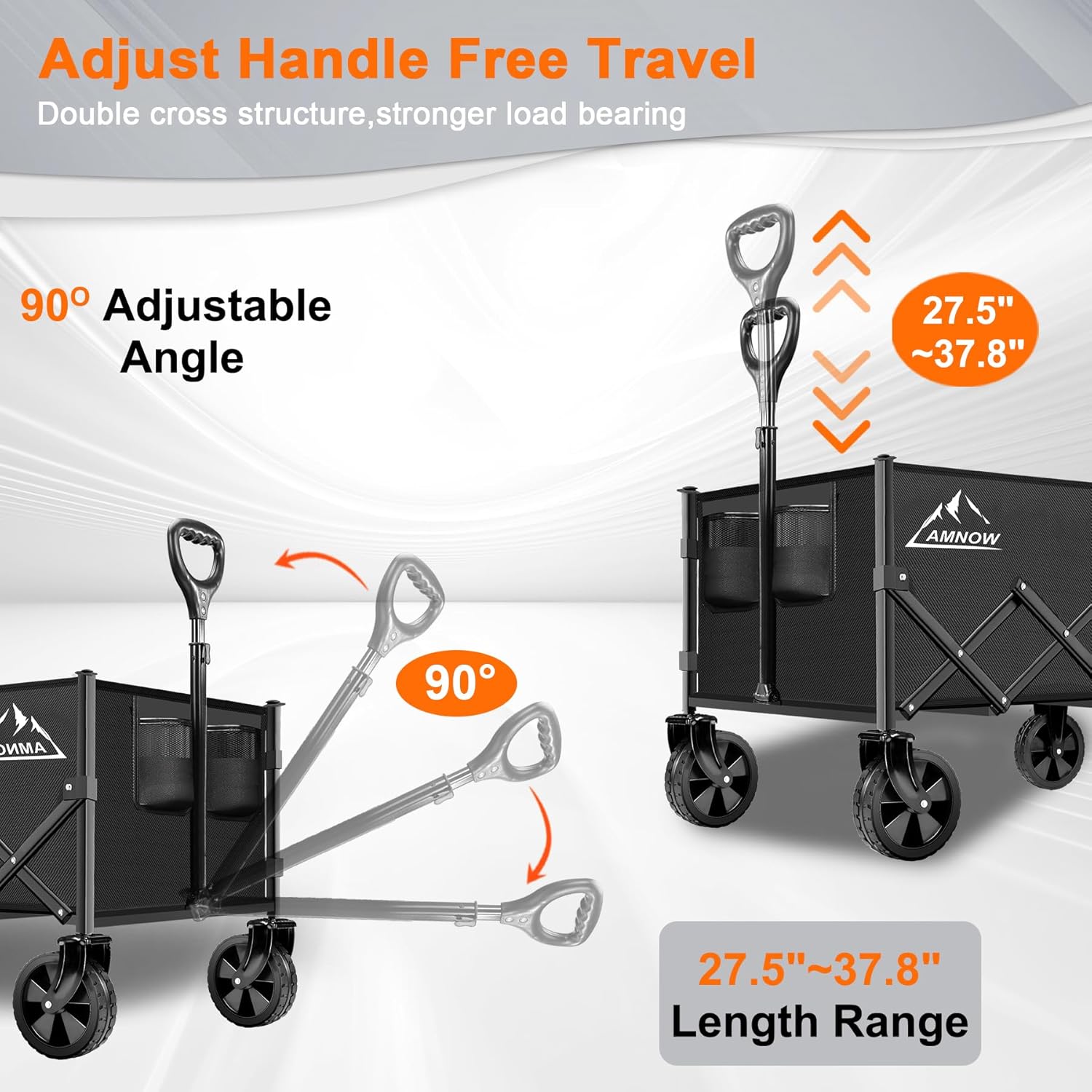 Collapsible Folding Wagon Cart, 350LBS Utility Large Capacity Cart Foldable Wagon with All Terrain Wheels, Grocery Wagons Carts for Garden Shopping Sports Camping, Black - 4