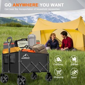 Collapsible Folding Wagon Cart, 350LBS Utility Large Capacity Cart Foldable Wagon with All Terrain Wheels, Grocery Wagons Carts for Garden Shopping Sports Camping, Black - 5