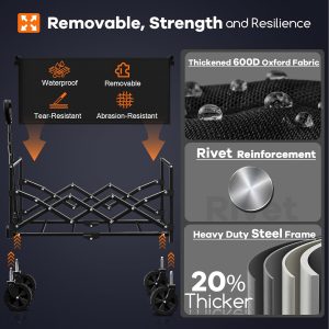 Collapsible Wagon Cart Foldable - Lightweight Portable Heavy Duty Folding Beach Wagons with Wheels - Outdoor Utility Carts for Grocery, Camping, Shopping, Sports, Garden with Large Capacity - 7