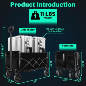 Collapsible Wagon Cart with Wheels Foldable- 360LBS Heavy Duty Folding Utility Wagon - Portable All Terrain Grocery Wagon Cart for Groceries Shopping Outdoor Camping Fishing Sports - 4