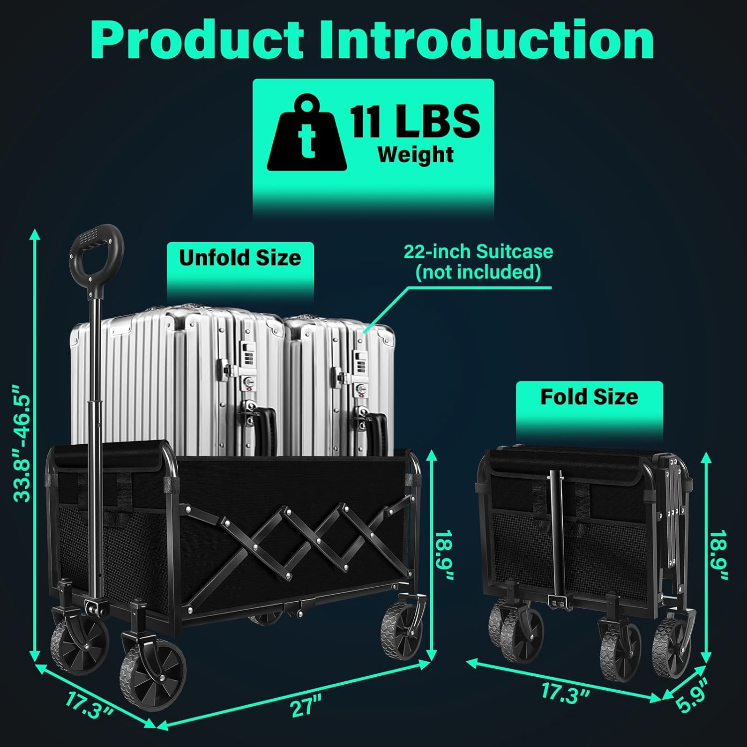 Collapsible Wagon Cart with Wheels Foldable- 360LBS Heavy Duty Folding Utility Wagon - Portable All Terrain Grocery Wagon Cart for Groceries Shopping Outdoor Camping Fishing Sports - 4