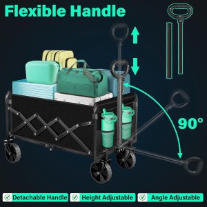 Collapsible Wagon Cart with Wheels Foldable- 360LBS Heavy Duty Folding Utility Wagon - Portable All Terrain Grocery Wagon Cart for Groceries Shopping Outdoor Camping Fishing Sports - 7