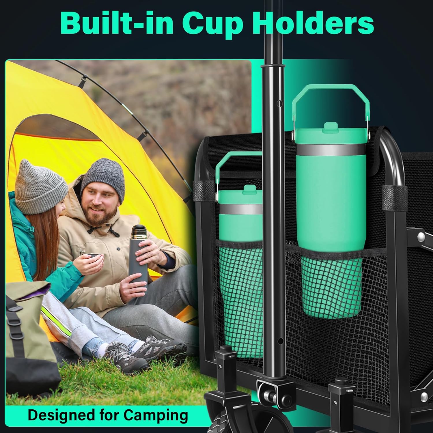 Collapsible Wagon Cart with Wheels Foldable- 360LBS Heavy Duty Folding Utility Wagon - Portable All Terrain Grocery Wagon Cart for Groceries Shopping Outdoor Camping Fishing Sports - 9