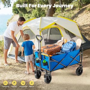 DUMOS Collapsible Wagon Cart Foldable, Heavy Duty Folding Wagon with Wheels, Lightweight Portable Folding Utility Shopping Cart for Grocery Sports Garden Camping - 2