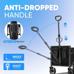 Sekey Wagon Cart with Wheels with 220LBS Capacity,Heavy Duty Wagon Carts Foldable with Drink Holders,Lightweight Utility Portable Cart for Grocery, Shopping, Garden, Camping. Black - 4