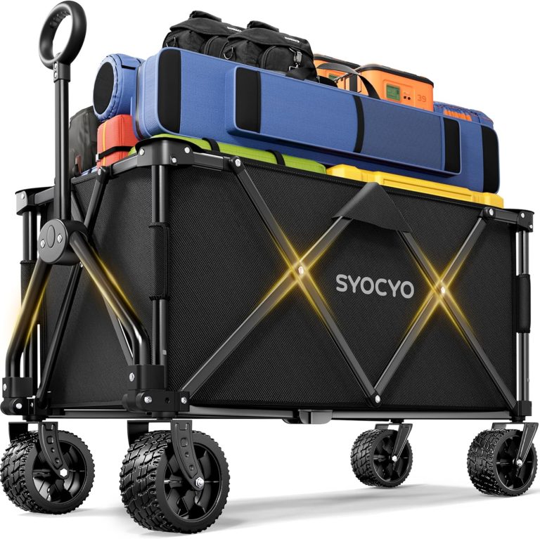 Wagon Carts Foldable 460LBS Weight Capacity Collapsible Wagon with Big All-Terrain Wheels, Heavy Duty Beach Wagons Cart with Cup Holders for Camping, Garden, Sports, Grocery-Black