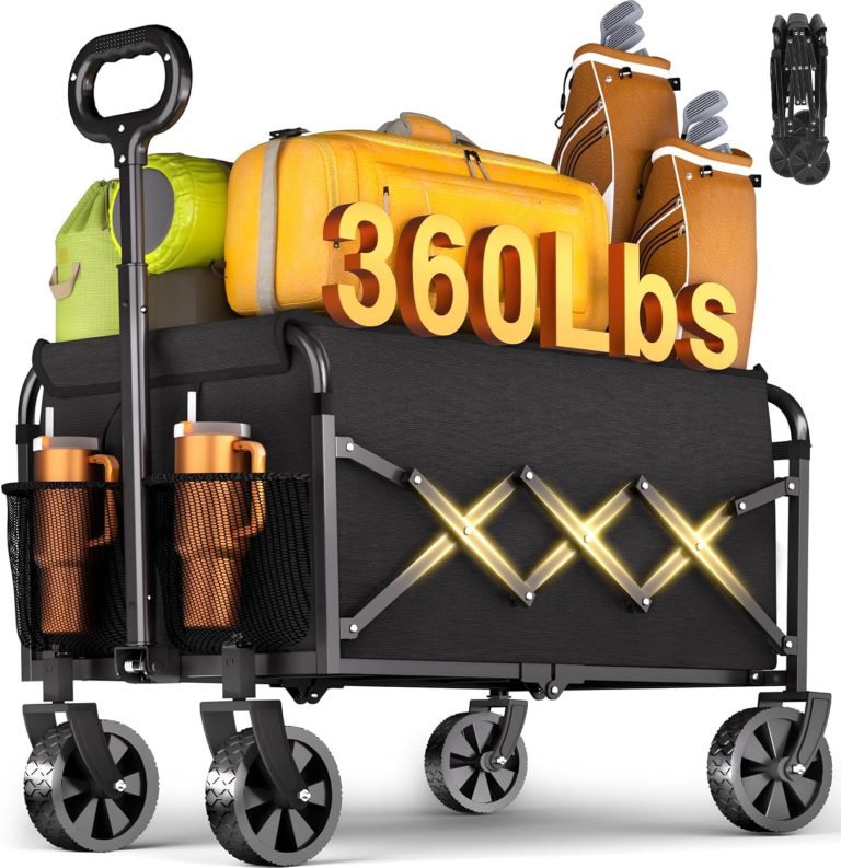 Wagons Carts Foldable – 360Lbs Collapsible Wagon Cart with Wheels Portable – Folding Wagon Lightweight for Camping, Sports, Travel, Picnic, Groceries, Shopping