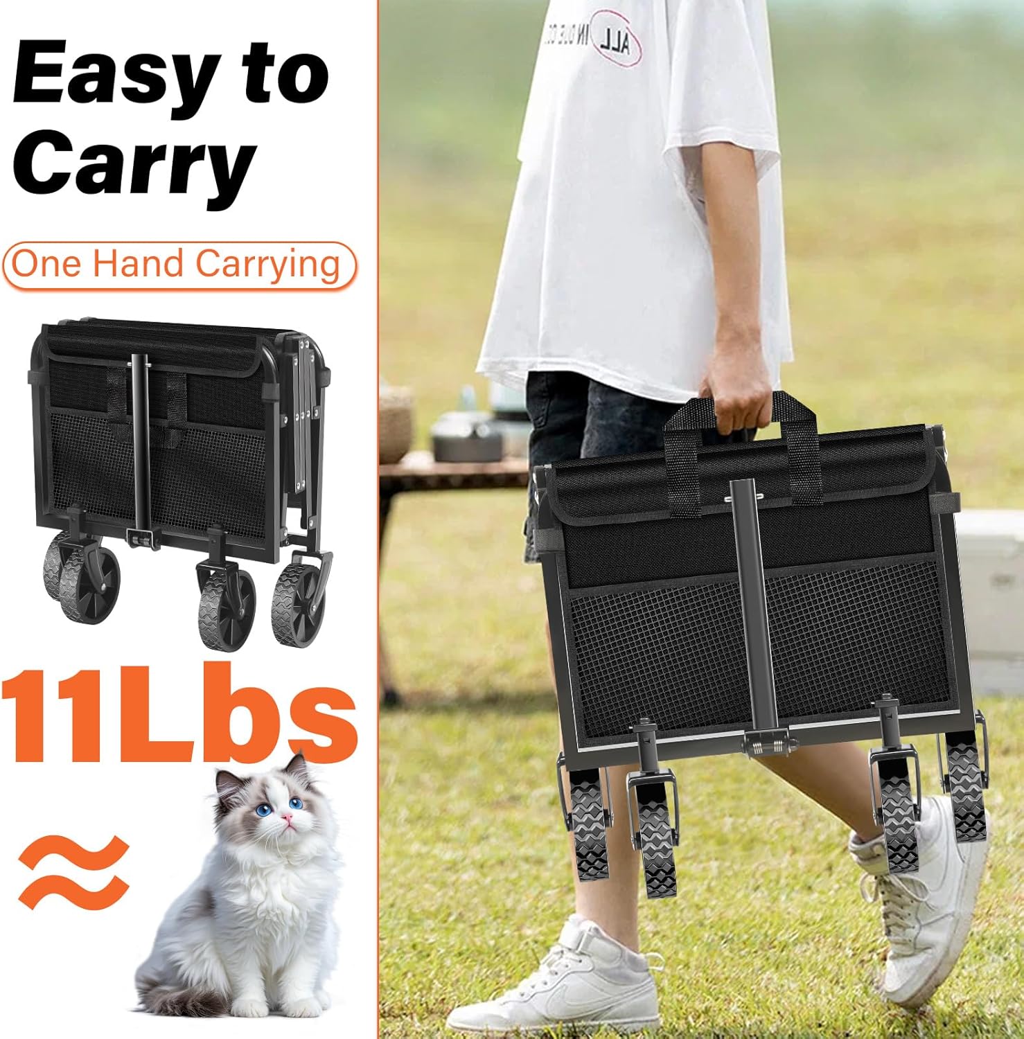 Wagons Carts Foldable - 360Lbs Collapsible Wagon Cart with Wheels Portable - Folding Wagon Lightweight for Camping, Sports, Travel, Picnic, Groceries, Shopping - 2