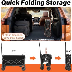 Wagons Carts Foldable - 360Lbs Collapsible Wagon Cart with Wheels Portable - Folding Wagon Lightweight for Camping, Sports, Travel, Picnic, Groceries, Shopping - 4