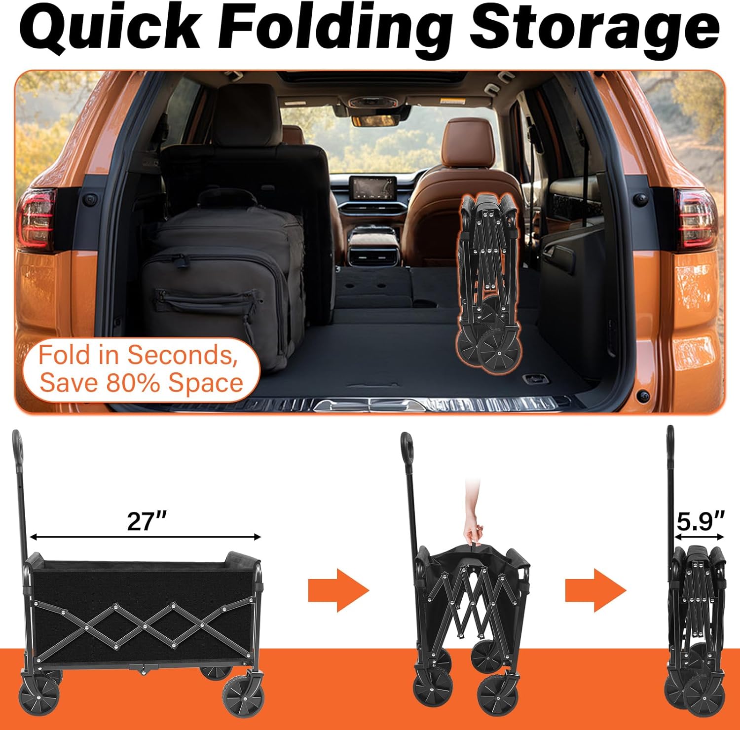 Wagons Carts Foldable - 360Lbs Collapsible Wagon Cart with Wheels Portable - Folding Wagon Lightweight for Camping, Sports, Travel, Picnic, Groceries, Shopping - 4