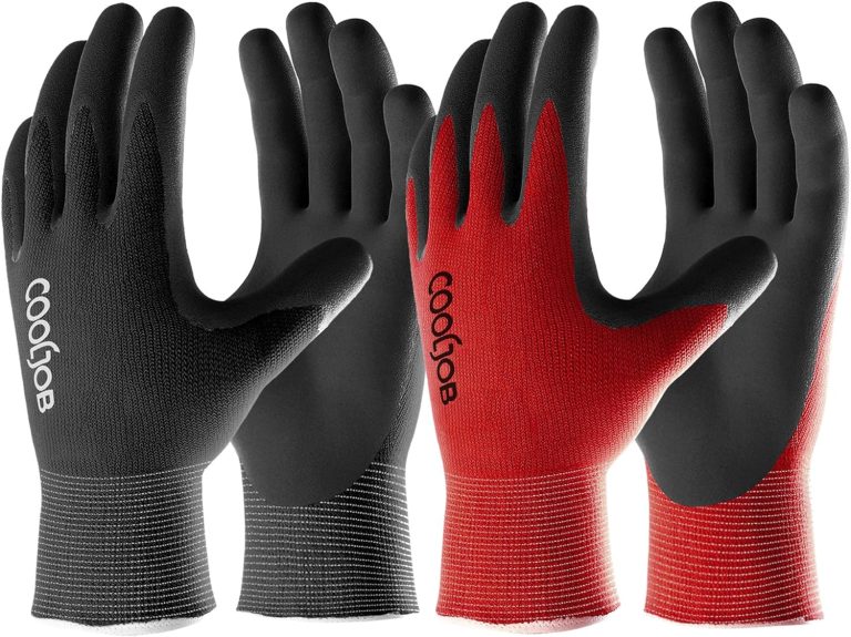 COOLJOB Gardening Gloves for Men, 2 Pairs Breathable Rubber Coated for Garden Weeding Landscaping, Outside Work for Lawn Yard, Men’s Large Size, Black & Red