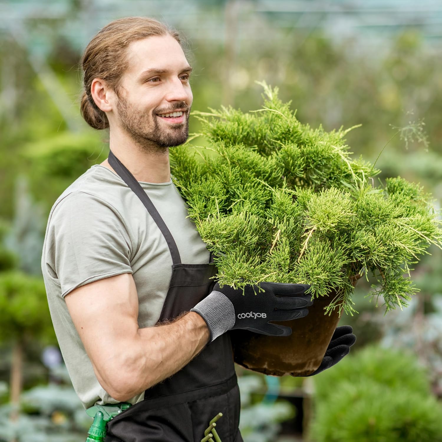 COOLJOB Gardening Gloves for Men, 2 Pairs Breathable Rubber Coated for Garden Weeding Landscaping, Outside Work for Lawn Yard, Men's Large Size, Black & Red - 5