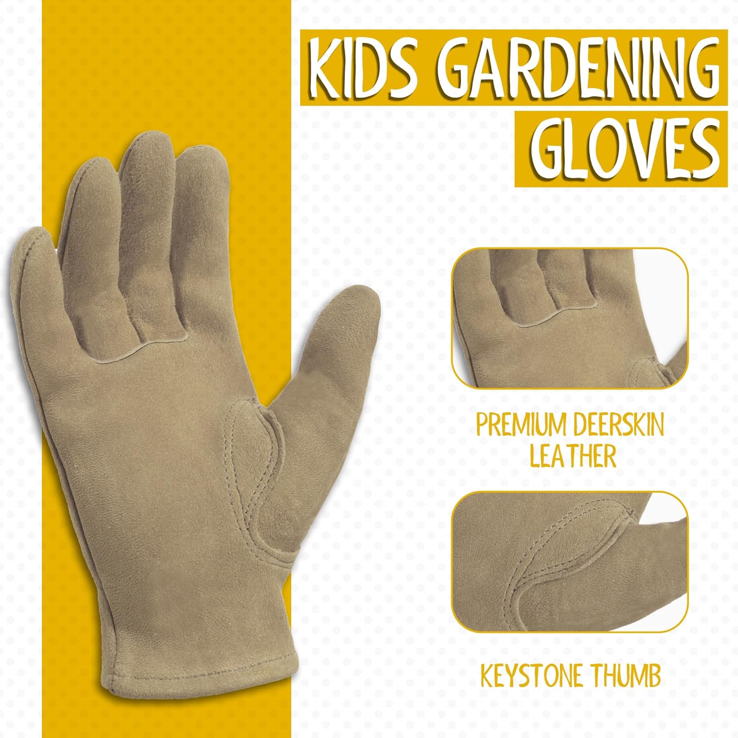 HANDLANDY Kids Genuine Leather Work Gloves for ages 3-11, Children Gardening Gloves for Boys, Girls - 2