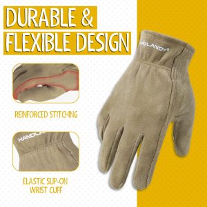HANDLANDY Kids Genuine Leather Work Gloves for ages 3-11, Children Gardening Gloves for Boys, Girls - 3