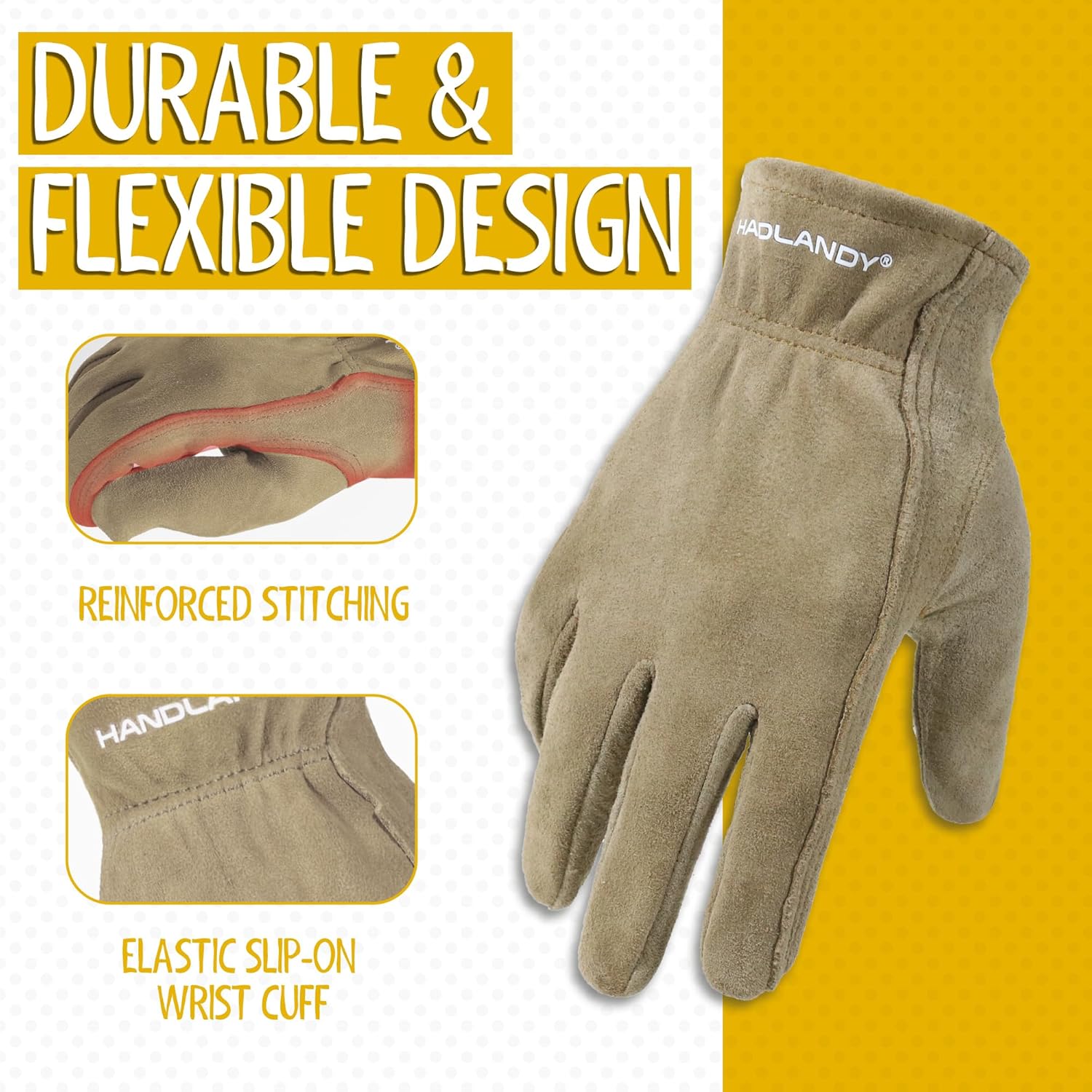 HANDLANDY Kids Genuine Leather Work Gloves for ages 3-11, Children Gardening Gloves for Boys, Girls - 3