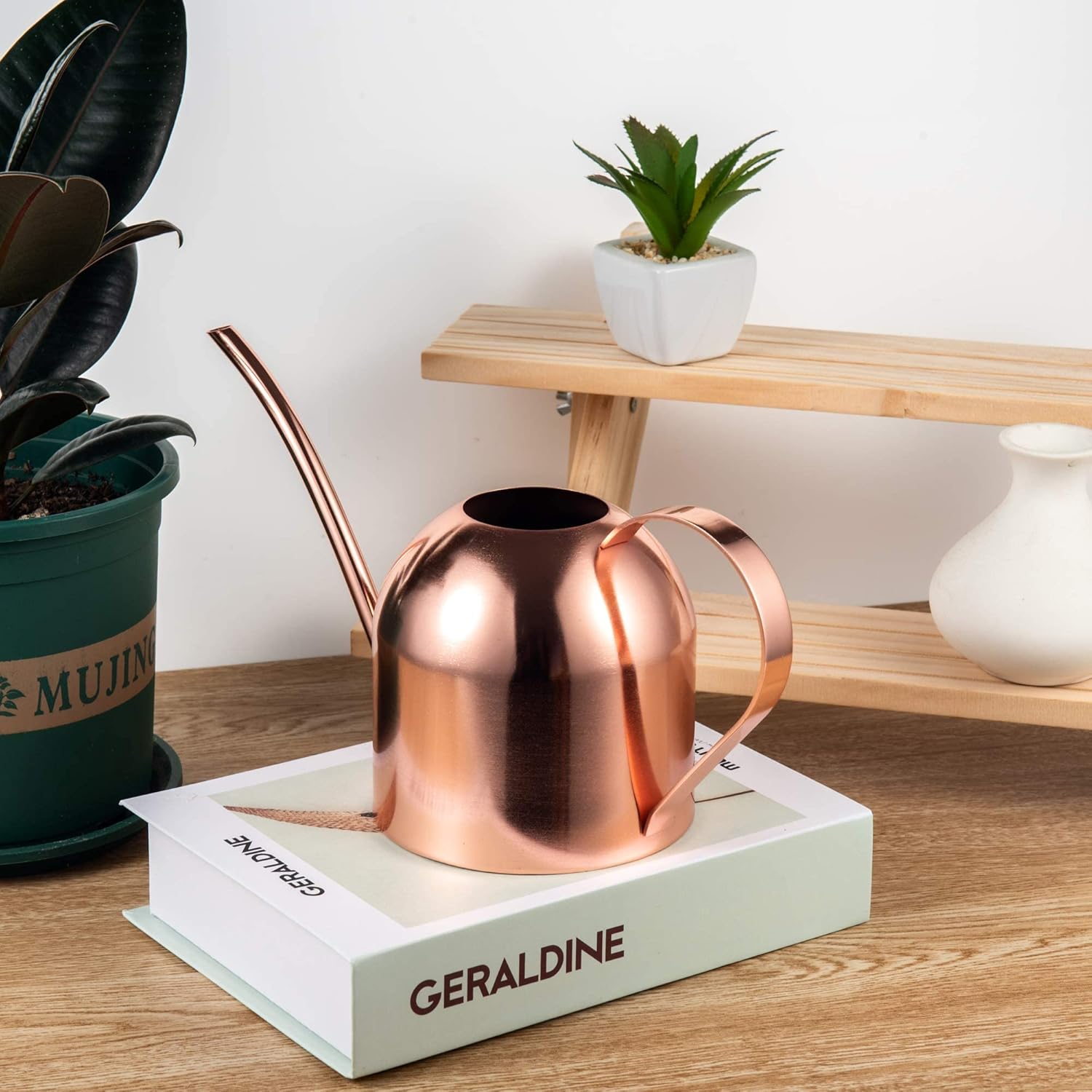 IMEEA Indoor Watering Can for House Plants 33oz-1L Stainless Steel Watering Can with Long Spout (Rose Gold) - 4