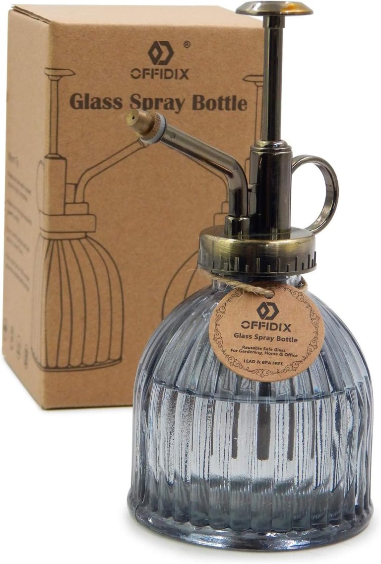 OFFIDIX Plant Mister plant water Spray Bottle, 6.3″ Tall Vintage Style with Bronze Plastic Top Pump One Hand Glass Watering Can for Indoor Potted Plants Terrariums (Dark Gray)
