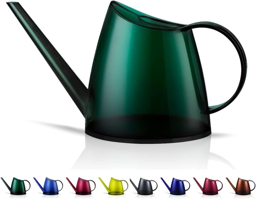 WhaleLife Small Indoor Watering Can for House Plants - Stylish Green Plastic Watering Pitcher with Long Spout for Potted Plants, Succulents, and Desk Gardens 1.4L - 1