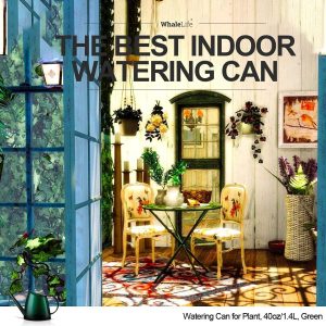 WhaleLife Small Indoor Watering Can for House Plants - Stylish Green Plastic Watering Pitcher with Long Spout for Potted Plants, Succulents, and Desk Gardens 1.4L - 8