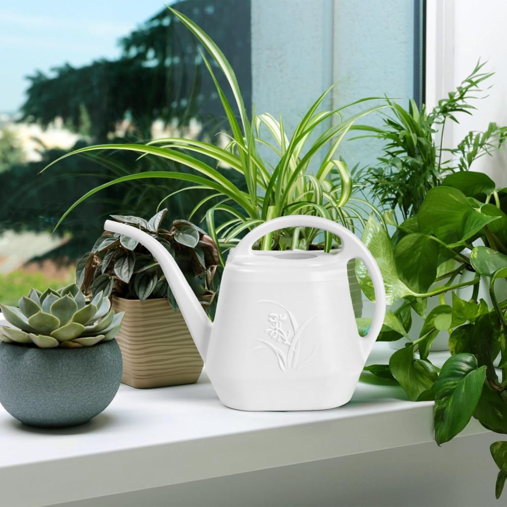 ZXJ Plant Watering Can - for Indoor and Outdoor Home Garden Plants - with Long Spout - White - 1-2 Gallon - 4