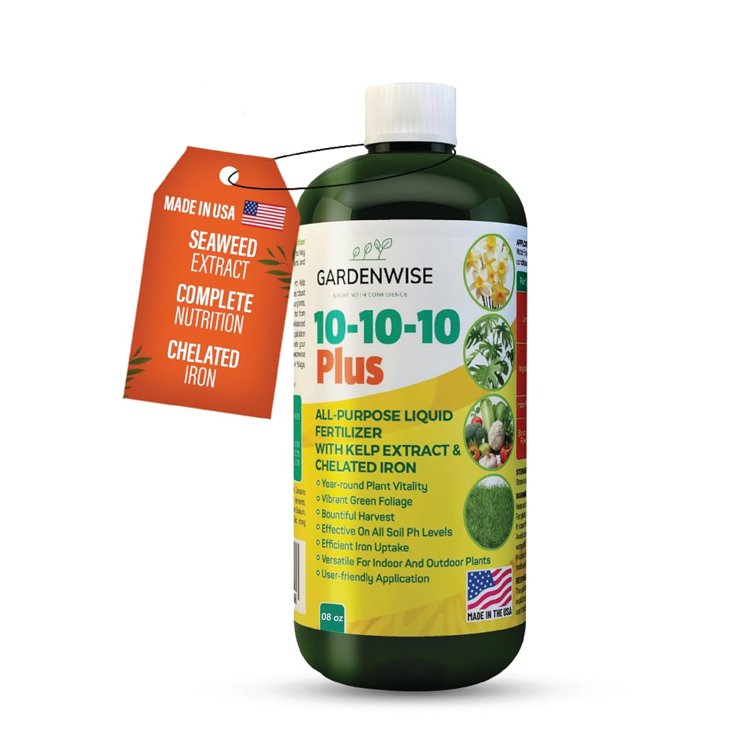 10-10-10 All Purpose Plant Food - Liquid Fertilizer with Seaweed Kelp & Iron - Indoor & Outdoor Plant Food, Vegetables, Flowers, Lawn & Garden 1x8oz - 7