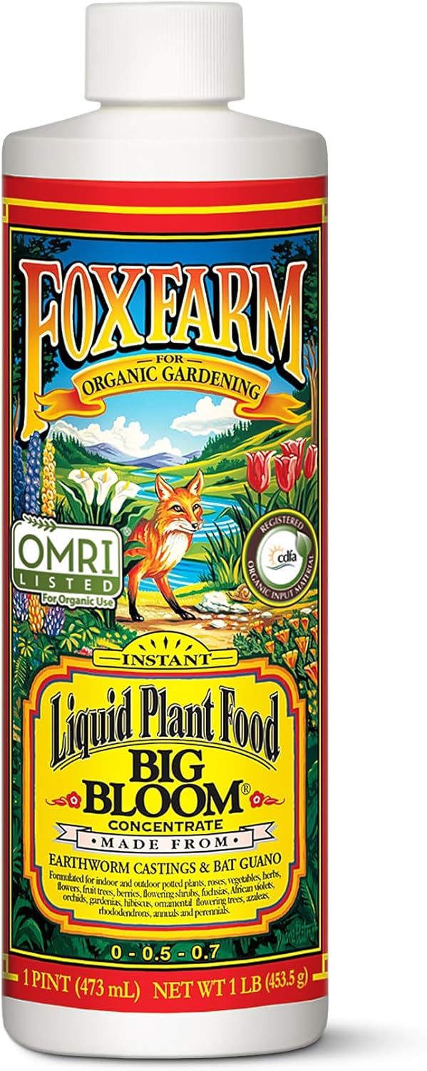 Fox Farm Big Bloom Liquid Plant Food - Organic Bloom Fertilizer for Flowering & Fruiting Plants, Contains Earthworm Castings & Bat Guano - Supports All Stages of Plant Growth - 1
