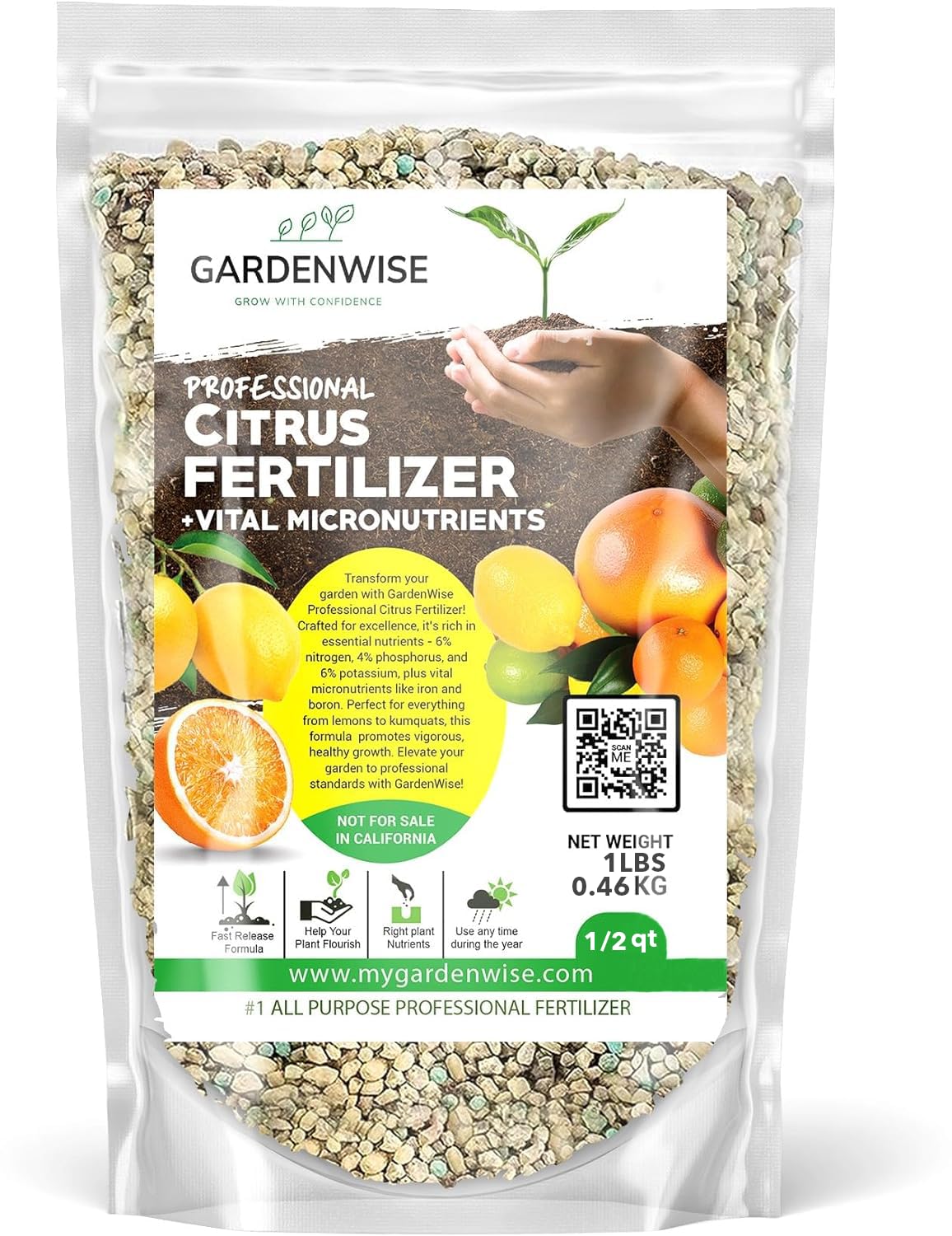 Professional Citrus Fertilizer + Vital Micronutrients; Perfect Balanced NPK for All Citrus; for Indoor and Outdoor Plants; Orange, Lime, Avocado and Lemon Tree Fertilizer - 1