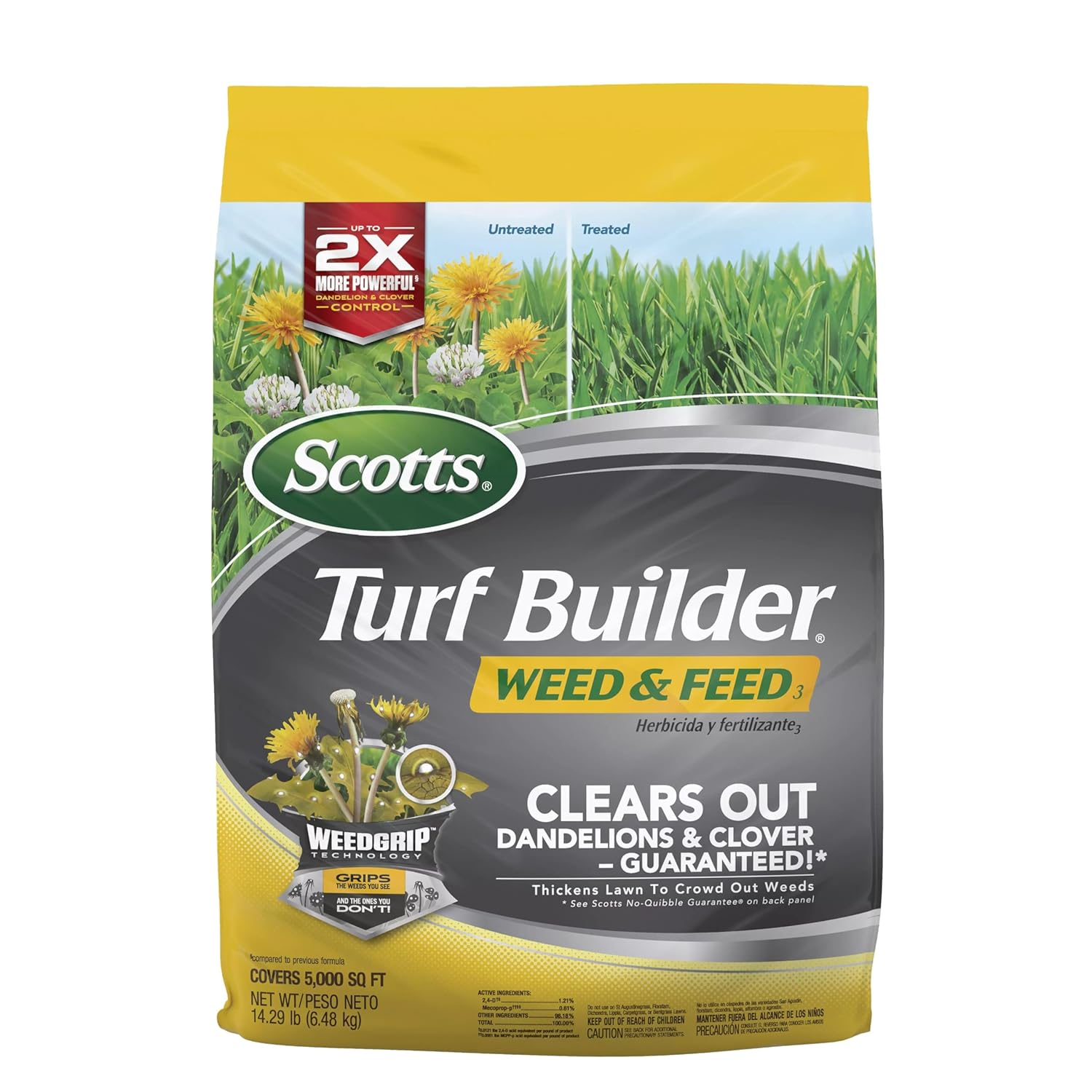 Scotts Turf Builder Weed and Feed3 - Weed Killer Plus Lawn Fertilizer, Controls Dandelion and Clover, Grass Fertilizer For Up To 5,000 sq. ft., 14.29 lbs. - 1