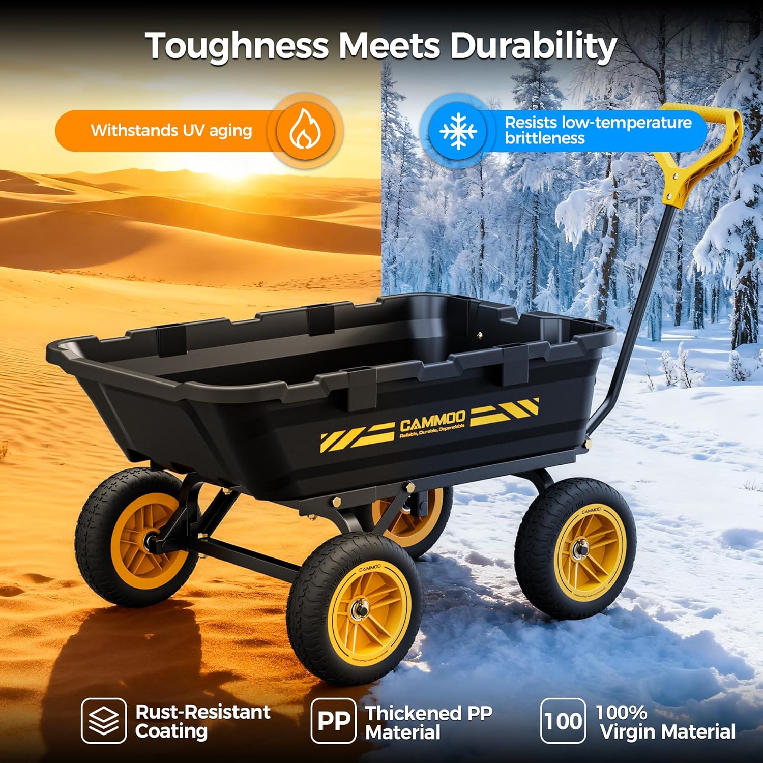 10in NO-FLAT TIRES 900lb Heavy-Duty Garden Dump Cart DIY Expandable Capacity Over 4 Cu.Ft. Utility Wagon with Quick-Release Dumping & Prime Grade 100% Virgin Polypropylene-Not Recycled Material - 5