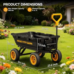10in NO-FLAT TIRES 900lb Heavy-Duty Garden Dump Cart DIY Expandable Capacity Over 4 Cu.Ft. Utility Wagon with Quick-Release Dumping & Prime Grade 100% Virgin Polypropylene-Not Recycled Material - 9