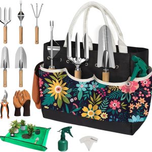 22Pcs Gardening Tools Set for Women Heavy Duty Garden Hand Tool Kit Garden Gifts for Mothers Day Mom Beginner Gardening Accessories with Tote Bag-Shovel-Repotting Mat-Plant Labels-Gloves - 1