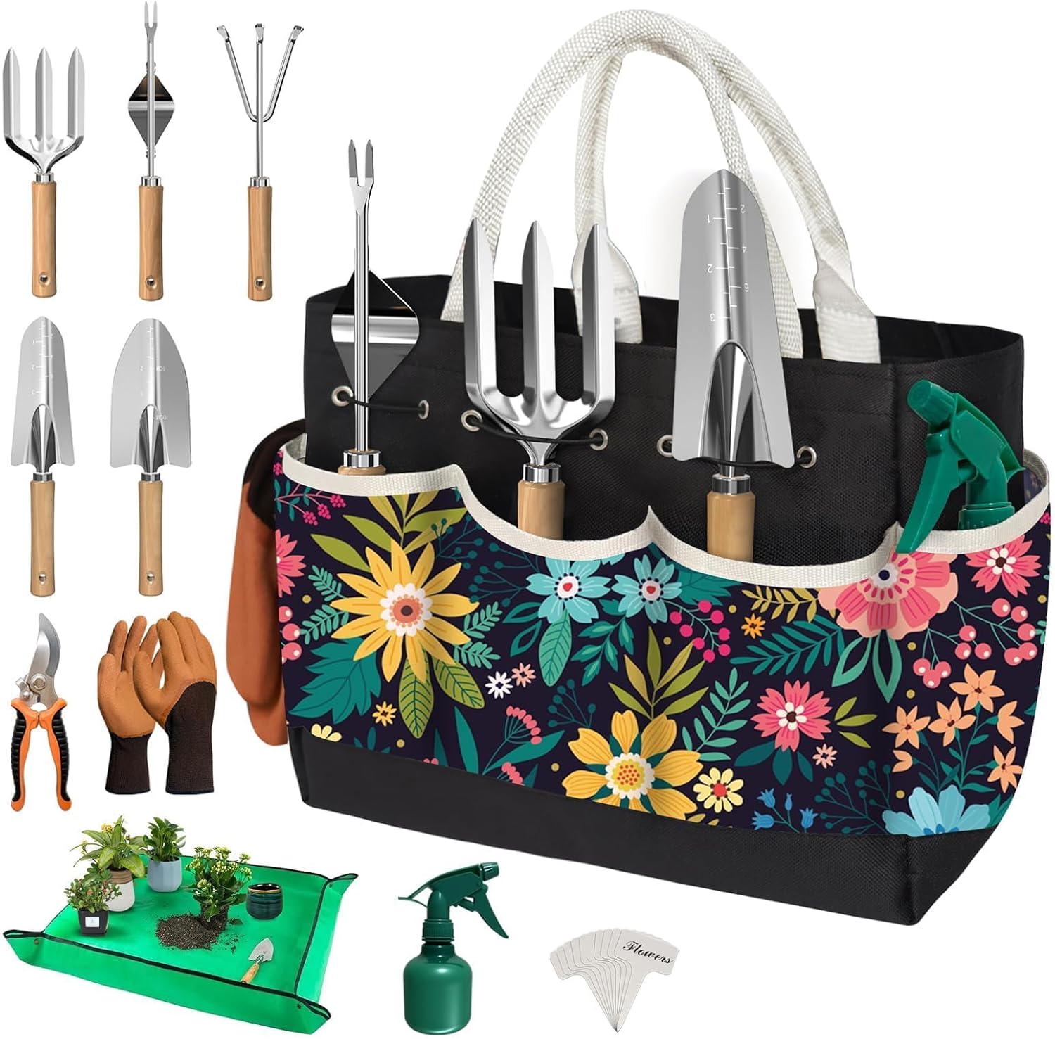 22Pcs Gardening Tools Set for Women Heavy Duty Garden Hand Tool Kit Garden Gifts for Mothers Day Mom Beginner Gardening Accessories with Tote Bag-Shovel-Repotting Mat-Plant Labels-Gloves - 1