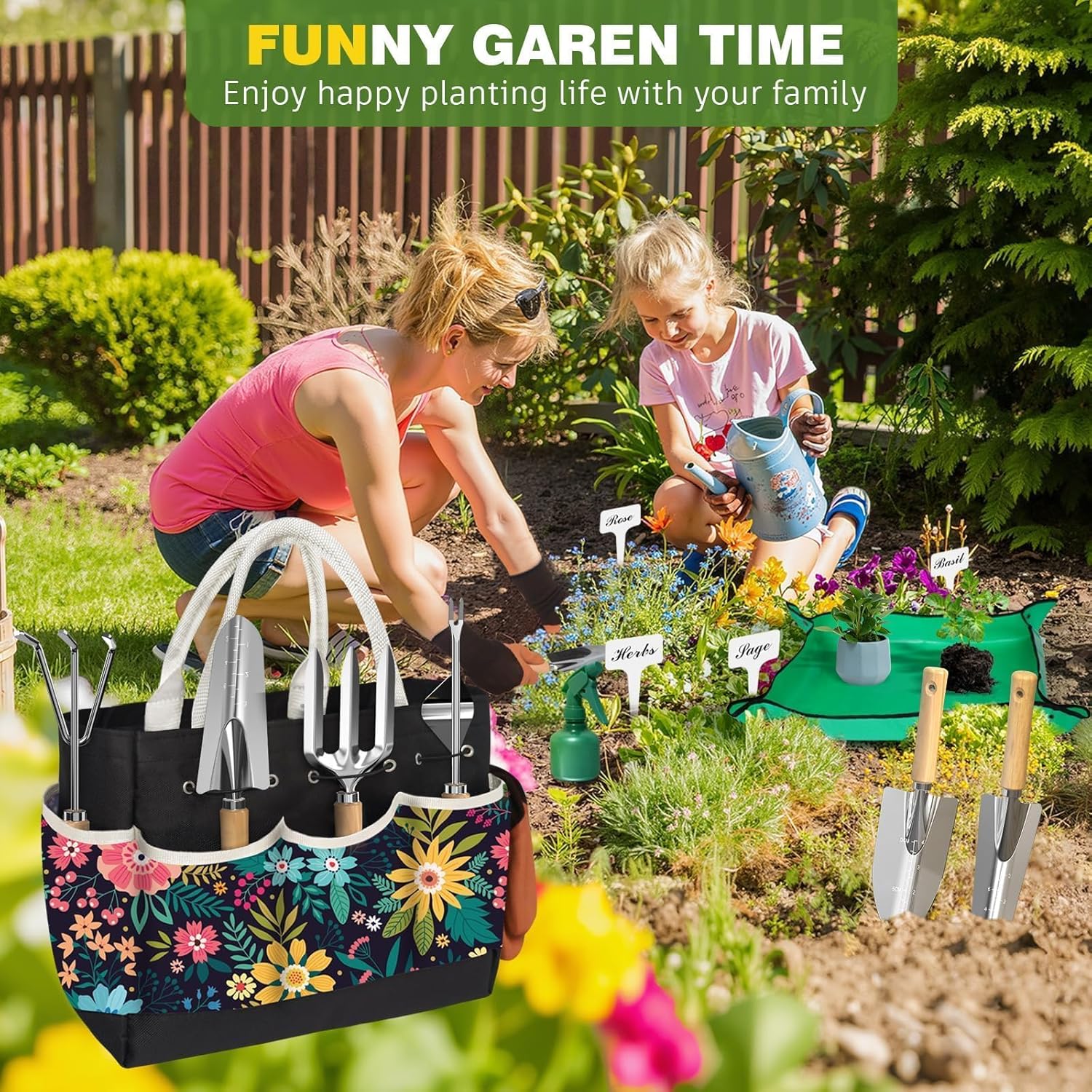 22Pcs Gardening Tools Set for Women Heavy Duty Garden Hand Tool Kit Garden Gifts for Mothers Day Mom Beginner Gardening Accessories with Tote Bag/Shovel/Repotting Mat/Plant Labels/Gloves-Black - Image 3