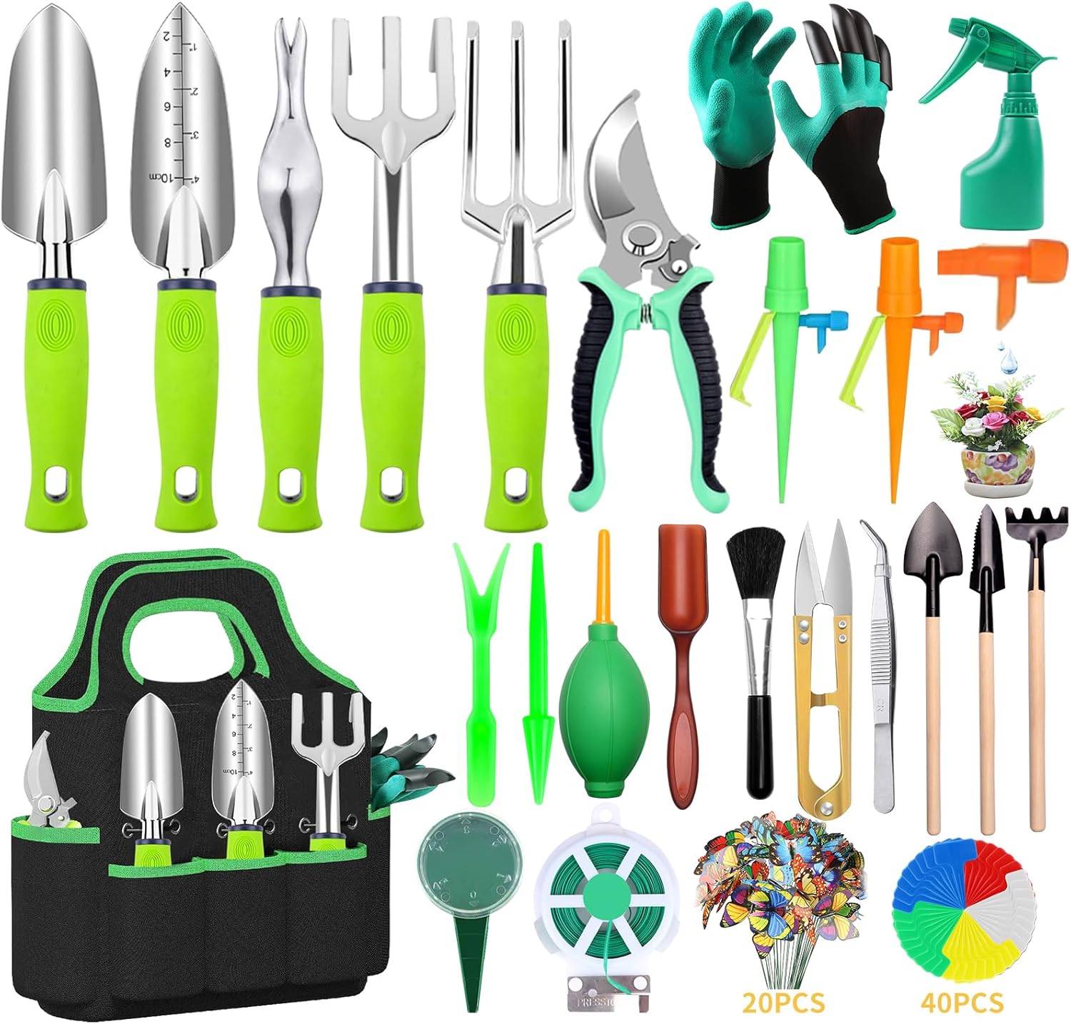 84 PCS Garden Tools Set,10pcs Succulent Tools Set Included 6pcs Large Heavy Duty Aluminum Gardening Hand Tools 12.5IN with Garden Tool Bag,Gloves Sprayer etc.Gardening Gifts for Men Women - 1