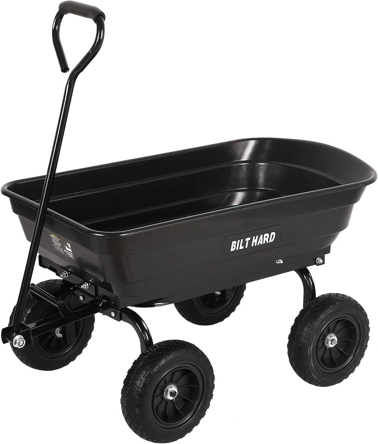 BILT HARD 4 Cu.Ft. 10 No-Flat Tires Poly Yard Dump Cart with 180° Rotating Handle, 600 lbs Capacity Heavy Duty Garden Carts and Wagons - 1