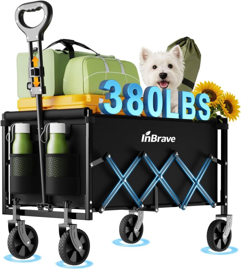 Collapsible Wagon Cart Foldable Beach Wagon with All-Terrain Wheels – 380 LBS Heavy Duty Grocery Cart for Shopping, Beach, Camping, Sports, Garden (Black)