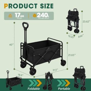 Collapsible Wagon with Wheels, 370lbs Weight Capacity Foldable Beach Wagon with Flexible Handle Portable Utility Wagon Cart for Outdoor, Grocery, Garden, Camping - 2