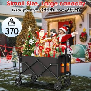 Collapsible Wagon with Wheels, 370lbs Weight Capacity Foldable Beach Wagon with Flexible Handle Portable Utility Wagon Cart for Outdoor, Grocery, Garden, Camping - 3