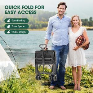 Collapsible Wagon with Wheels, 370lbs Weight Capacity Foldable Beach Wagon with Flexible Handle Portable Utility Wagon Cart for Outdoor, Grocery, Garden, Camping - 4