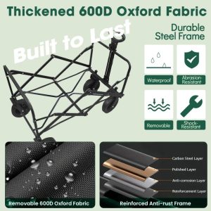 Collapsible Wagon with Wheels, 370lbs Weight Capacity Foldable Beach Wagon with Flexible Handle Portable Utility Wagon Cart for Outdoor, Grocery, Garden, Camping - 6